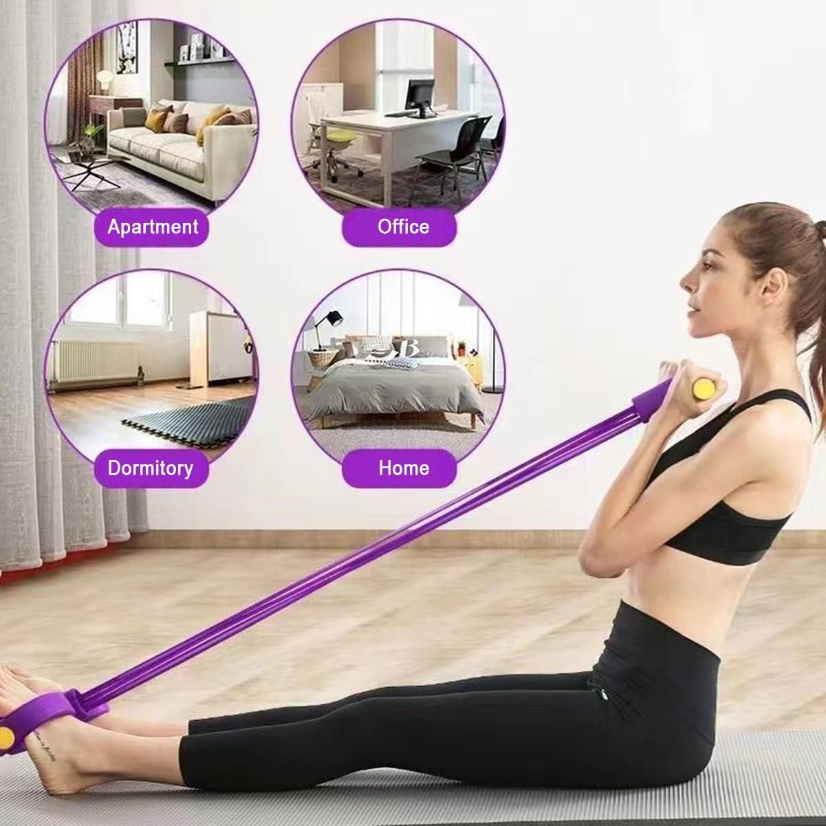 4-Tube Pedal Resistance Band - Sit-Up Puller for Home Workout & Fitness Training