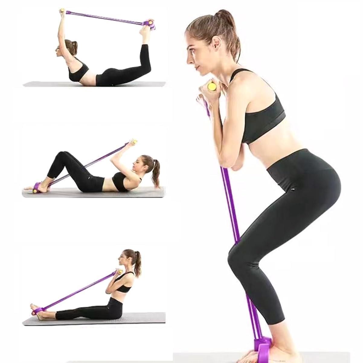 4-Tube Pedal Resistance Band - Sit-Up Puller for Home Workout & Fitness Training