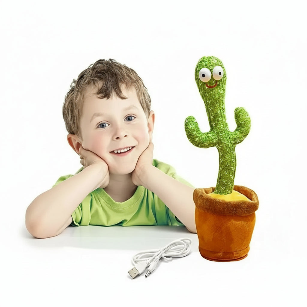 Plush cactus toy in a pot on a white background