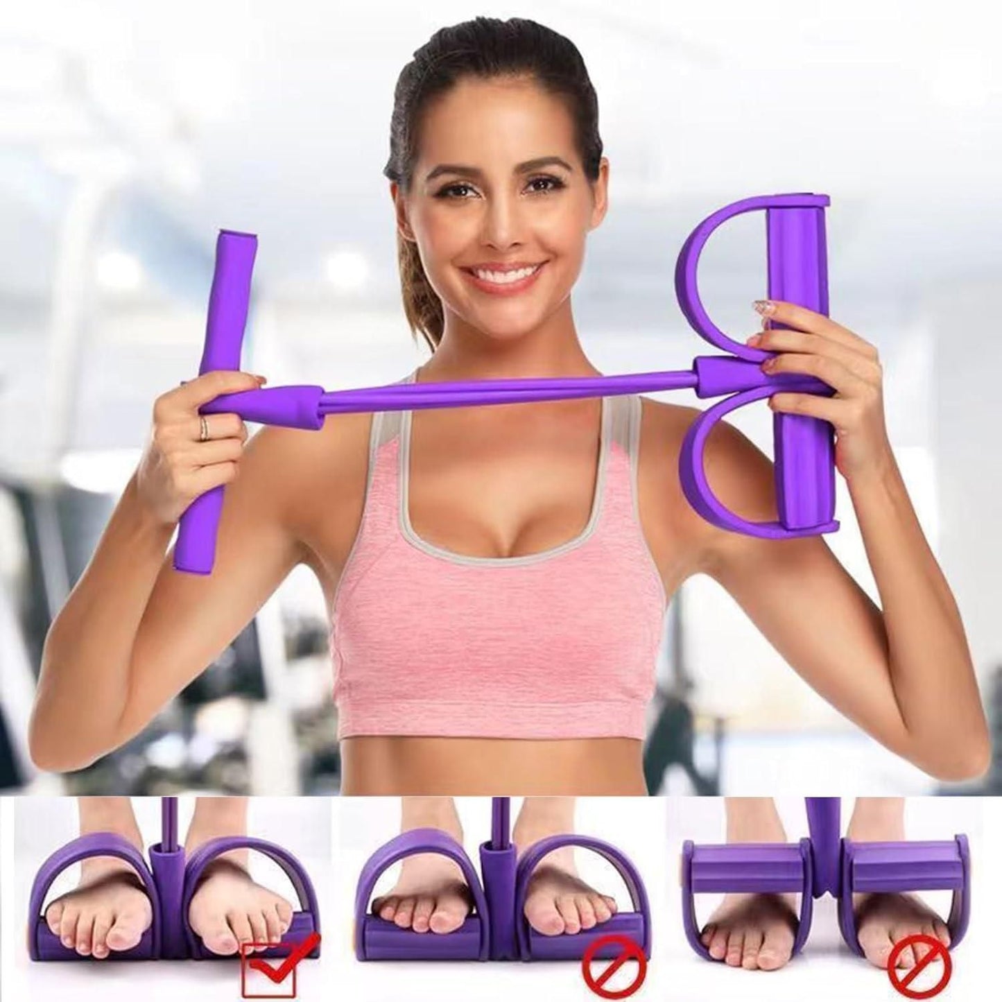 4-Tube Pedal Resistance Band - Sit-Up Puller for Home Workout & Fitness Training