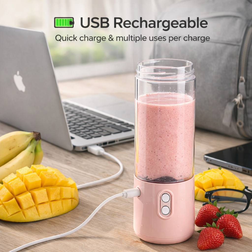 Portable USB Rechargeable Mini Blender for Smoothies & Juice - 380ml Travel Blender