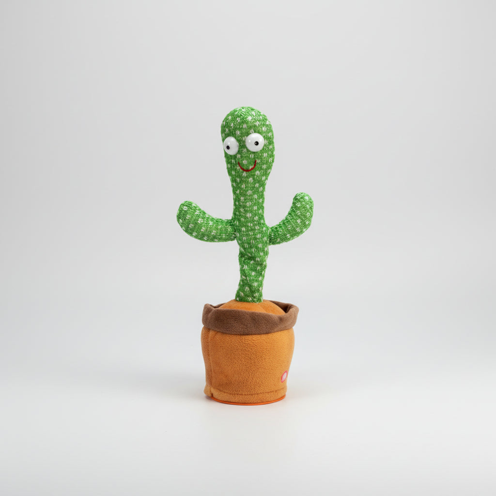 Plush cactus toy with a carrot base on a white background
