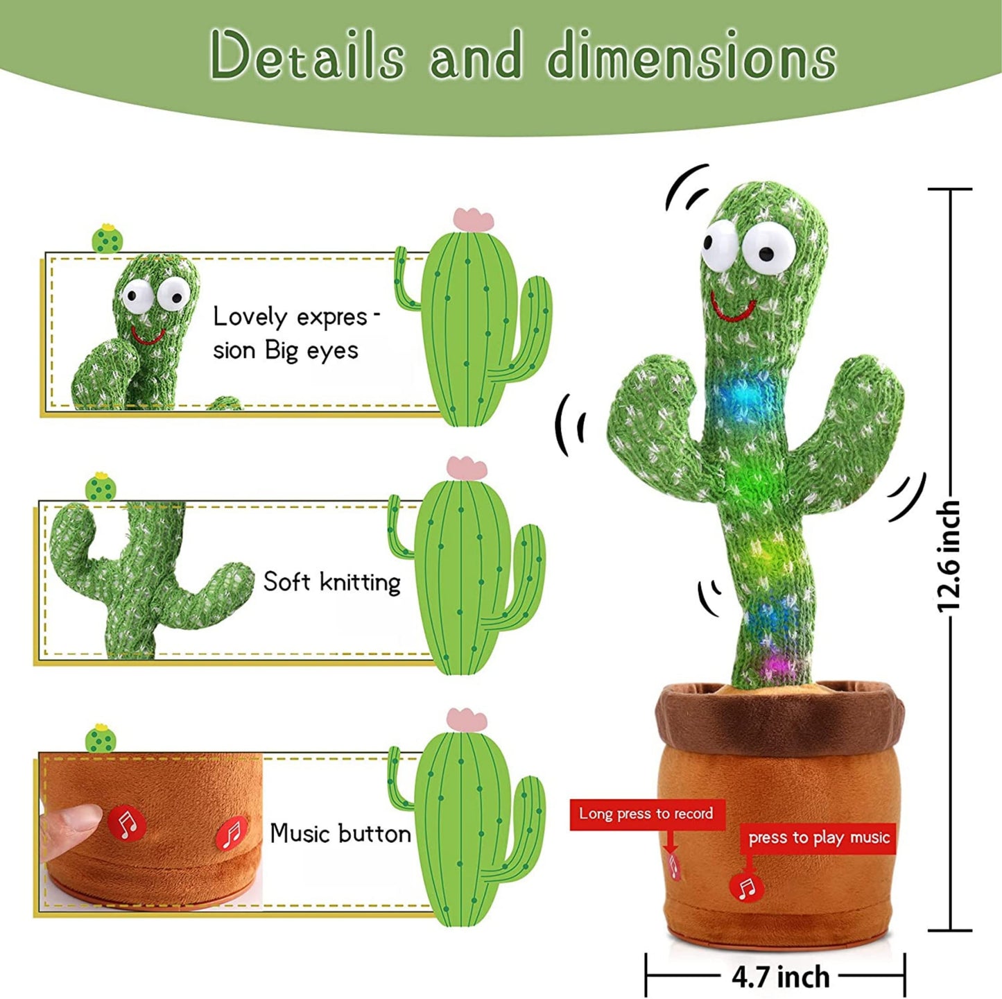 Dancing Cactus Toy - Talking, Singing, LED Musical Mimicry Toy for Kids